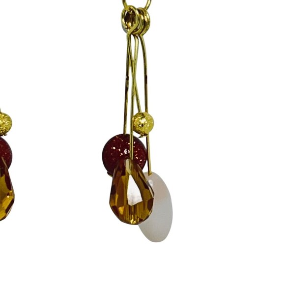 Gold Plated Pierced Dangle Earrings With Multicolored Beads (5695-1-2) - Picture 4 of 5